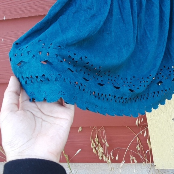 Celine Faux Suede Teal Halter Top - Picture 2 of 5